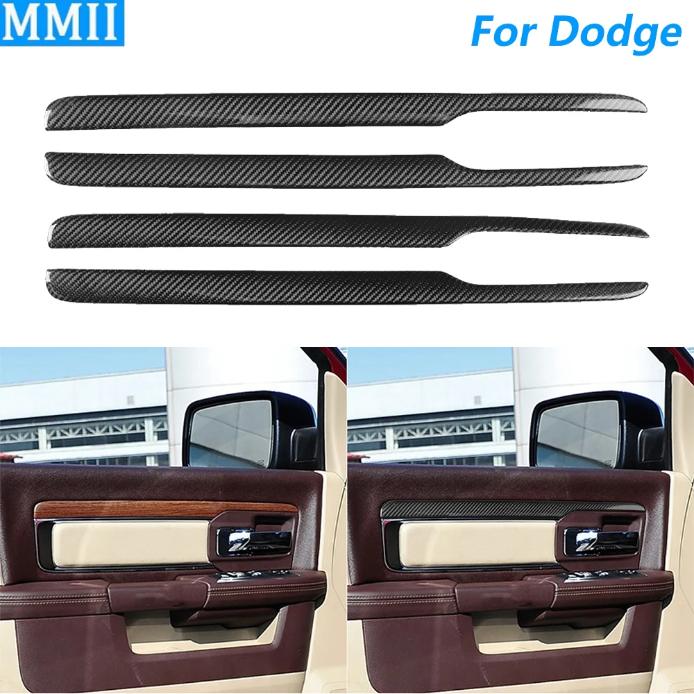 For Dodge RAM 1500 2500 3500 2013-2018 Real Dry Carbon Fiber Front Rear Inner Door Panel Cover Trim Car Accessories Modification
