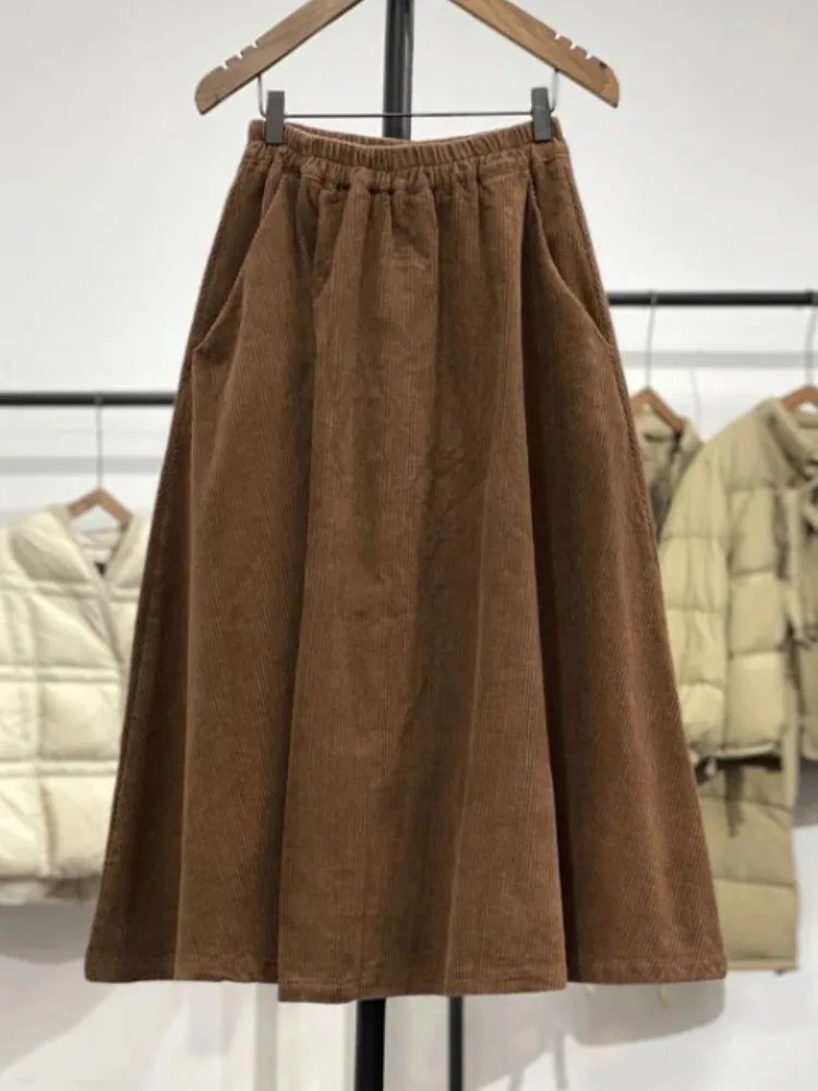 2025 Faldas Mujer De Moda Vintage Solid Color Skirts Women's Clothing High Waist Loose Jupe Korean Saia Thicked Corduroy Skirt