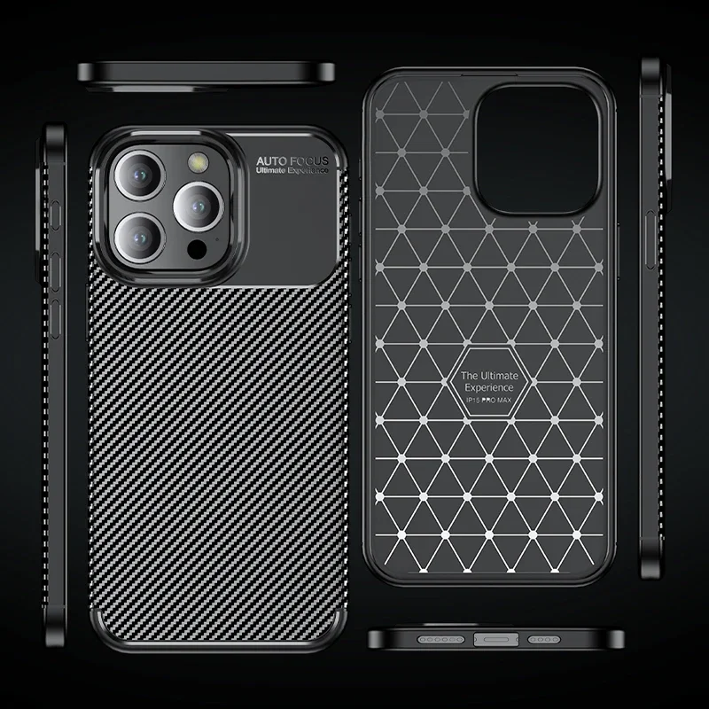 Carbon Fiber Texture Shockproof Case For iPhone 11 12 13 14 15 Pro Max Xs XR X 8 7 Plus SE 2022 Soft TPU Silicone Back Cover