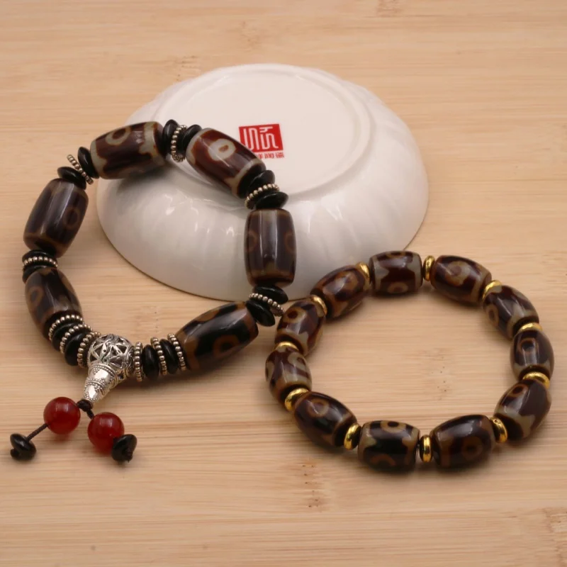 Tibet Laotianzhu Nine Three Eyes Rough Stone Bracelet Men and Women Same Style Fidelity Charm Chalcedony Agate