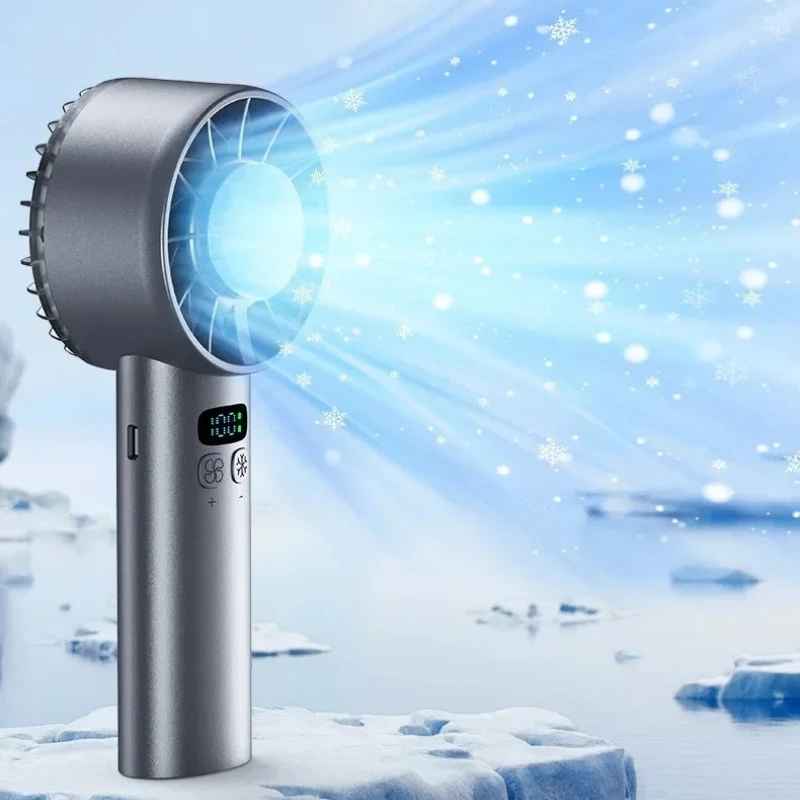5200mah Ice Compress Fan High-speed Cooling Handheld USB Rechargeable Portable LED Digital Display For Travel Outdoor