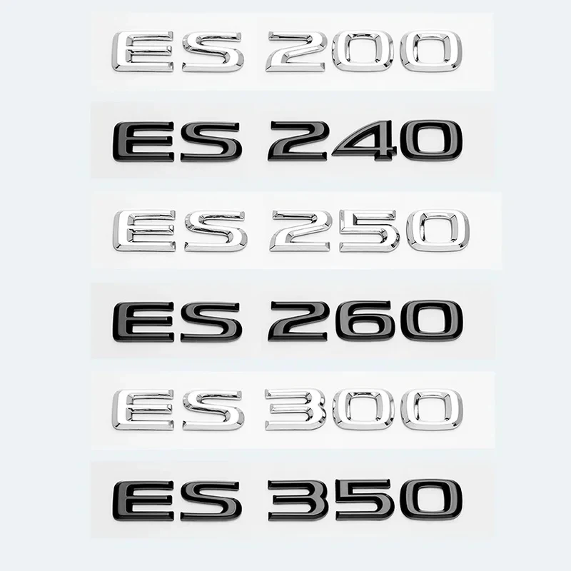 3D Chrome Glossy Black ABS Letters ES200 ES250 ES260 ES300 ES350 ES300h ES350h HYBRID Emblem For Lexus Car Trunk Logo Sticker