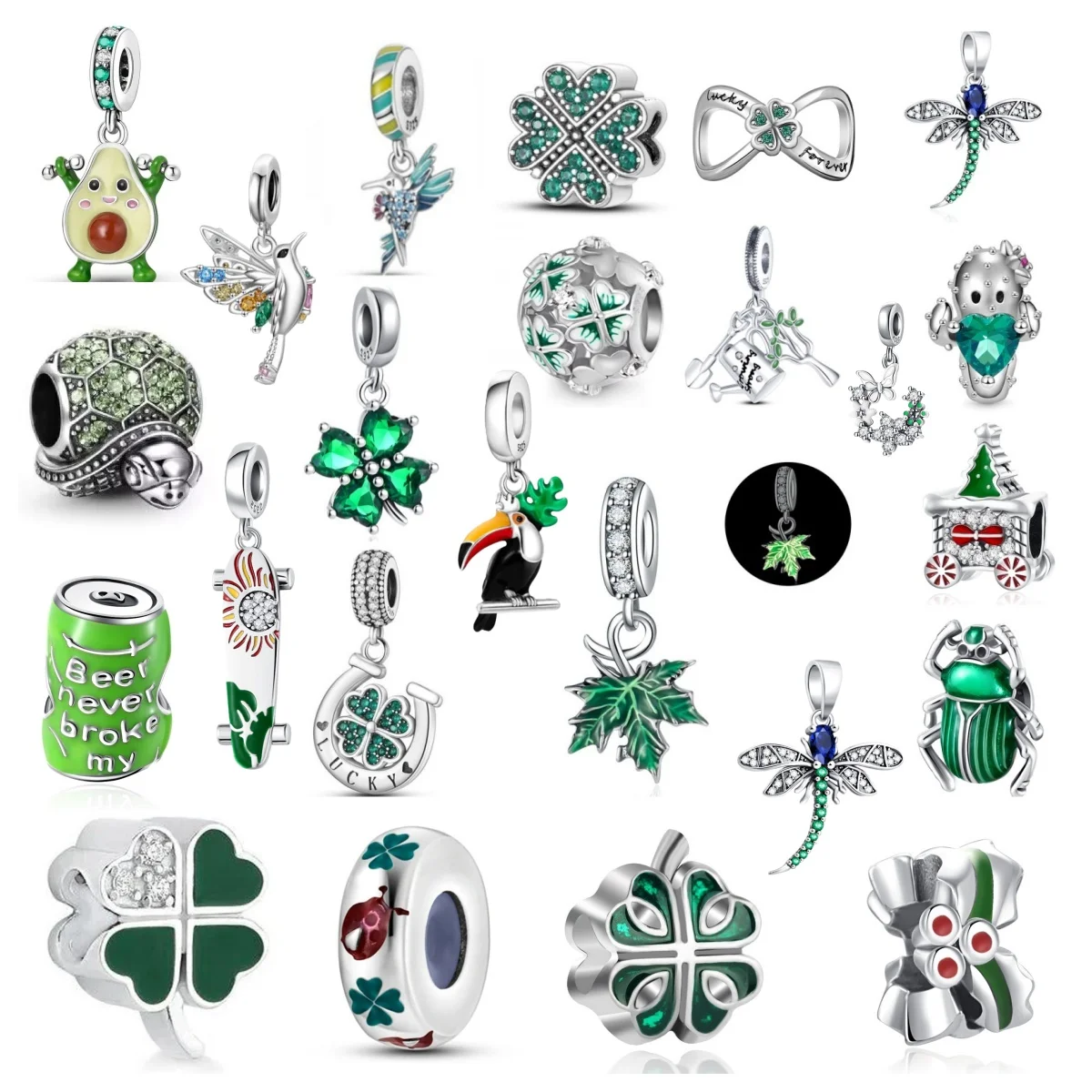 

Ladies 925 Silver Green Cactus Avocado Beads toucan Cherry Pendant Fit Original Bracelet Necklace DIY Charm Jewelry Pendant