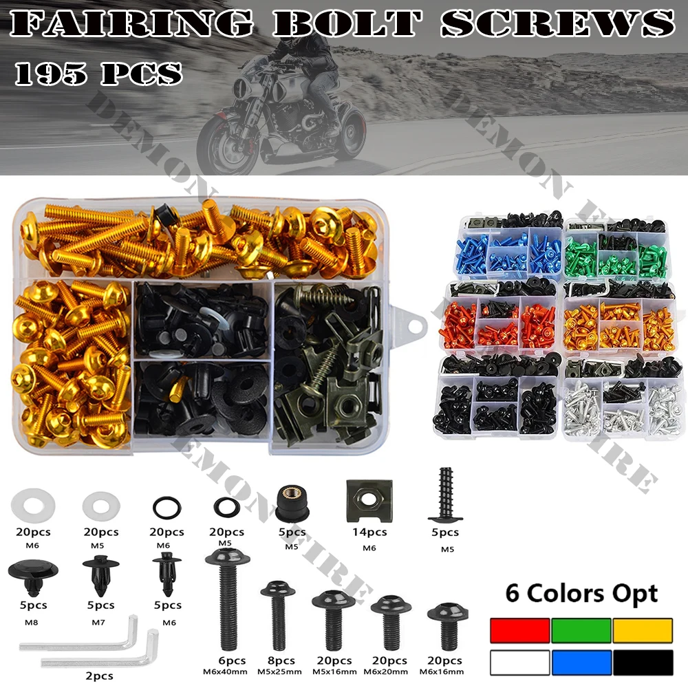 195Pcs Motorcycle Accessories Aluminum Fairing Bolt Screws Kit Nut Clips For Yamaha TMAX500 TMAX530 TMAX560 TMAX 500 530 560