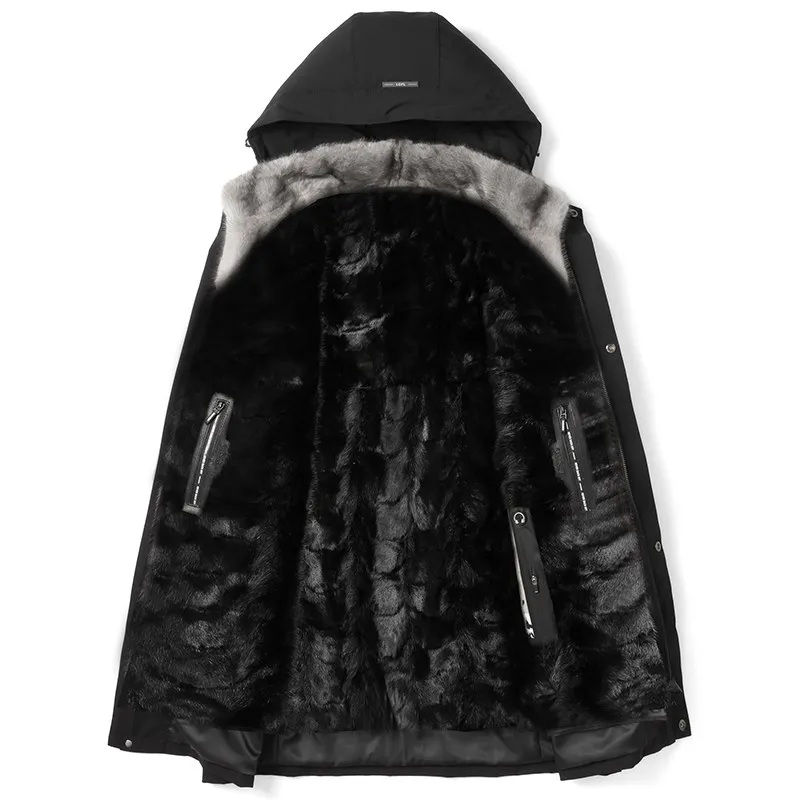 AYUNSUE Parkas en vraie fourrure hommes de luxe hiver mi-long manteau de fourrure détachable doublure de fourrure de vison veste homme vêtements chaud Parkas à capuche