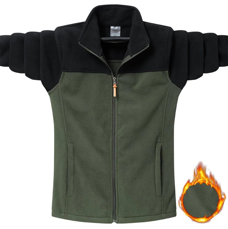 

Men polar fleece Jacket Autumn Winter New Fashion Color-blocked Fleece Warm Outdoor Travel Stand Collar Coat Men padded Clothes