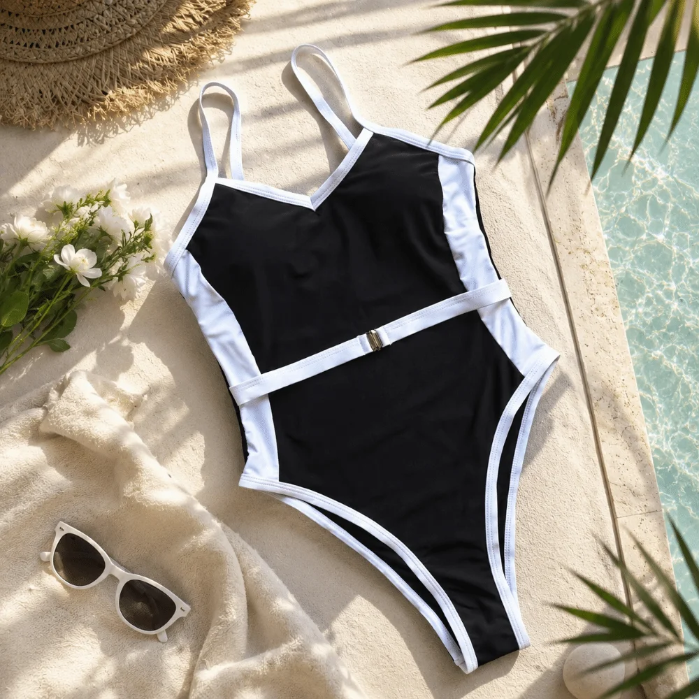 Beachwear Clothing High Waist Women Swimsuit Patchwork Bodysuit Bikini Set Slim Fit Sleeveless Ladies' Swimwear Summer