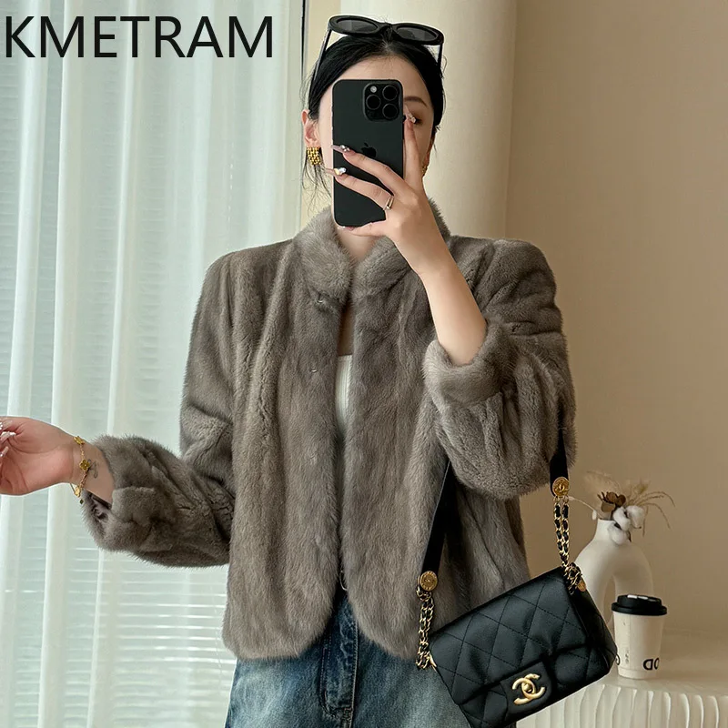Damska kurtka z naturalnego futra norek, luksusowa szara krótka kurtka z prawdziwego futra, wysokiej jakości zimowa odzież damska, futrzane kurtki 2025 шуба женская
