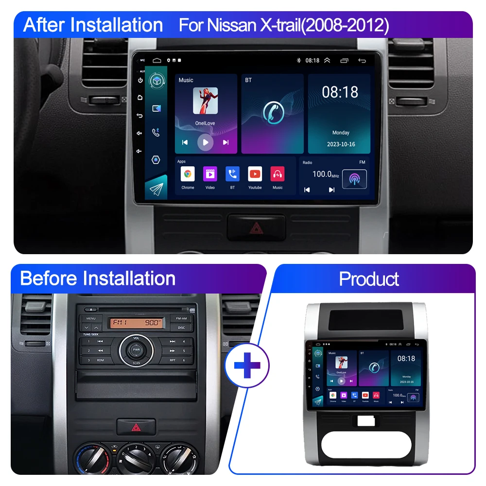 Android 13 Car Radio Multimedia Video Player For Nissan X-Trail XTrail X Trail 2 T31 2008 - 2012 GPS Navigation Carplay  Stereo