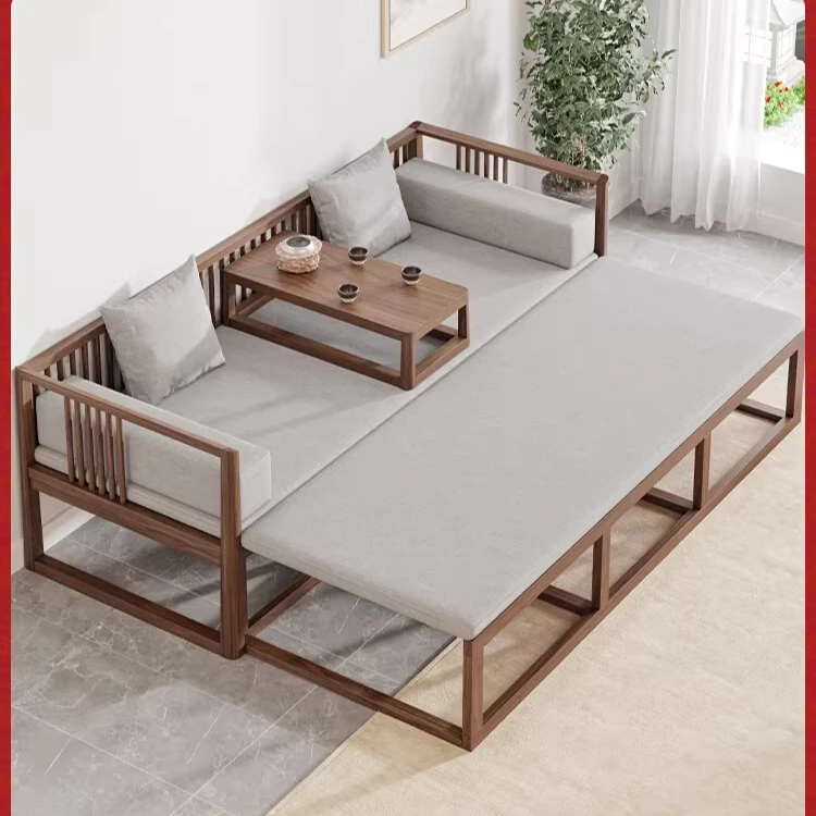 New Chinese Arhat bed tea table and chair combination push-pull living room furniture all solid wood Song Dynasty aesthetic furn