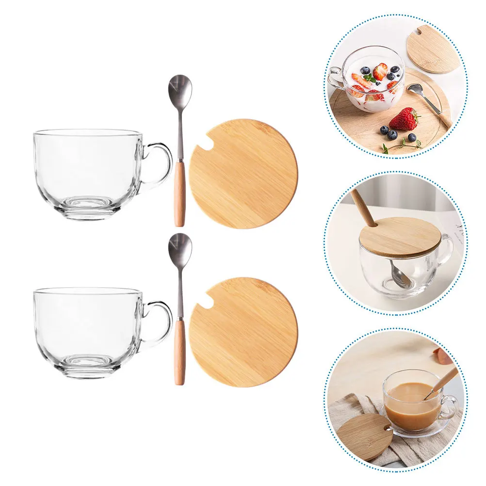 

2 set Multi-Functional Glass Coffee Mug With Lid Clear Milk Cup For Oatmeal Yogurt Breakfast Portable Hot Beverage Container