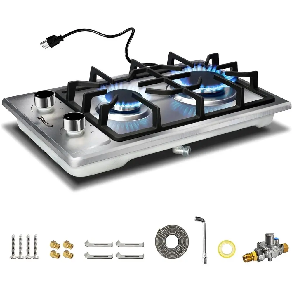 

Portable 12 Dual Fuel Propane Cooktop with Flame-Out Protection for Indoor/Outdoor Use