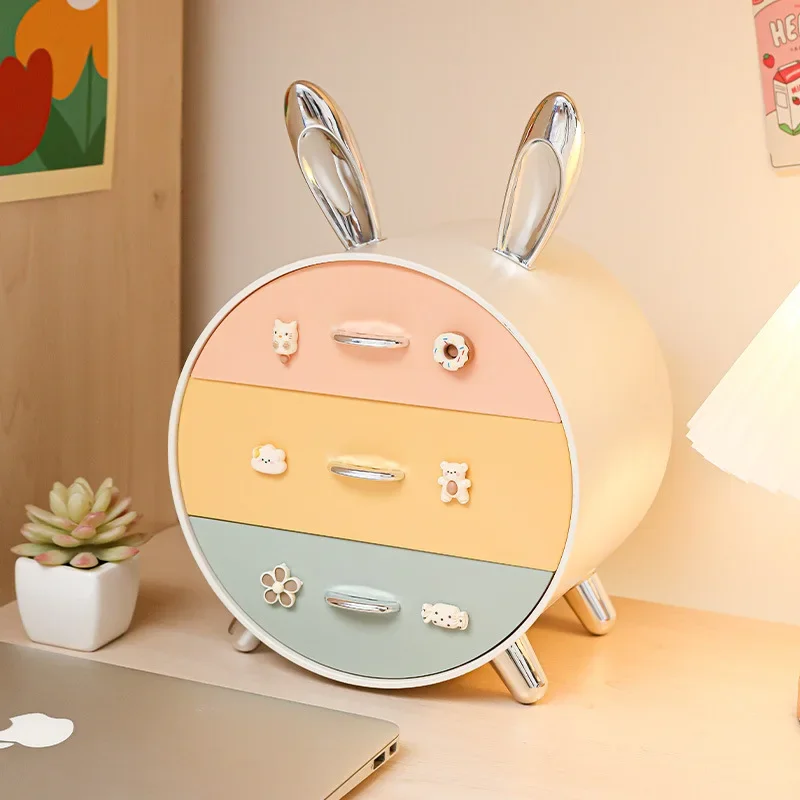 Little Rabbit Children\'s Hair Clip Desktop Stationery Storage Box Multi Layered Drawer Type Organizer Box Cute Cosmetic Holders