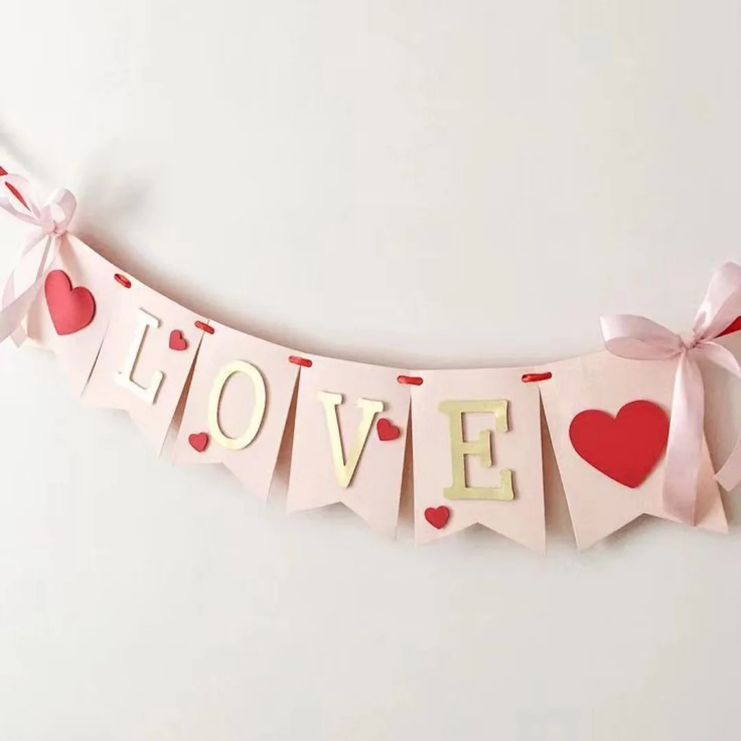 Red Pink BE MINE Vintage Paper Garland Marry Me Letter Banner Wedding Photo Props Bunting For Bridal Shower Party Chair Decor