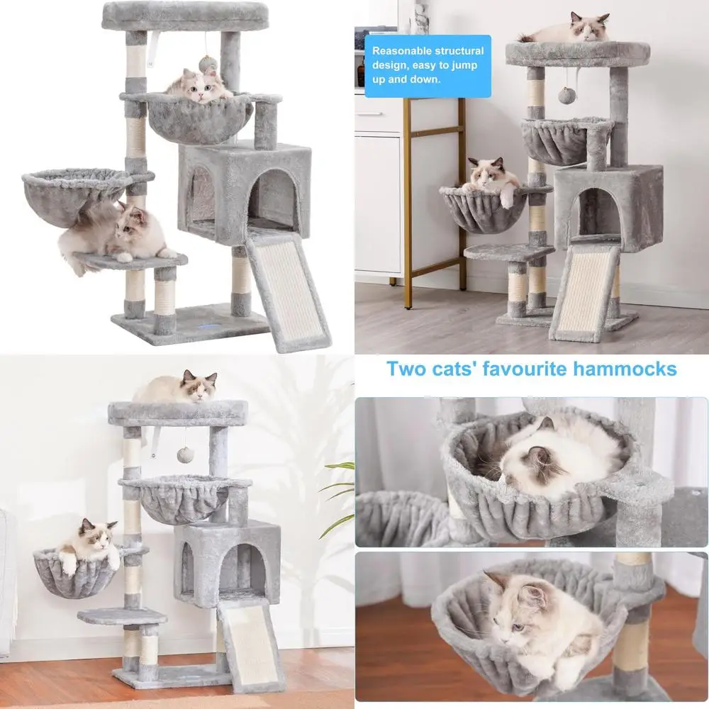 

Indoor Cat Paradise: Tower, Cozy Condo, Scratching Posts, and Padded Bed in Light Gray MPJ006SW