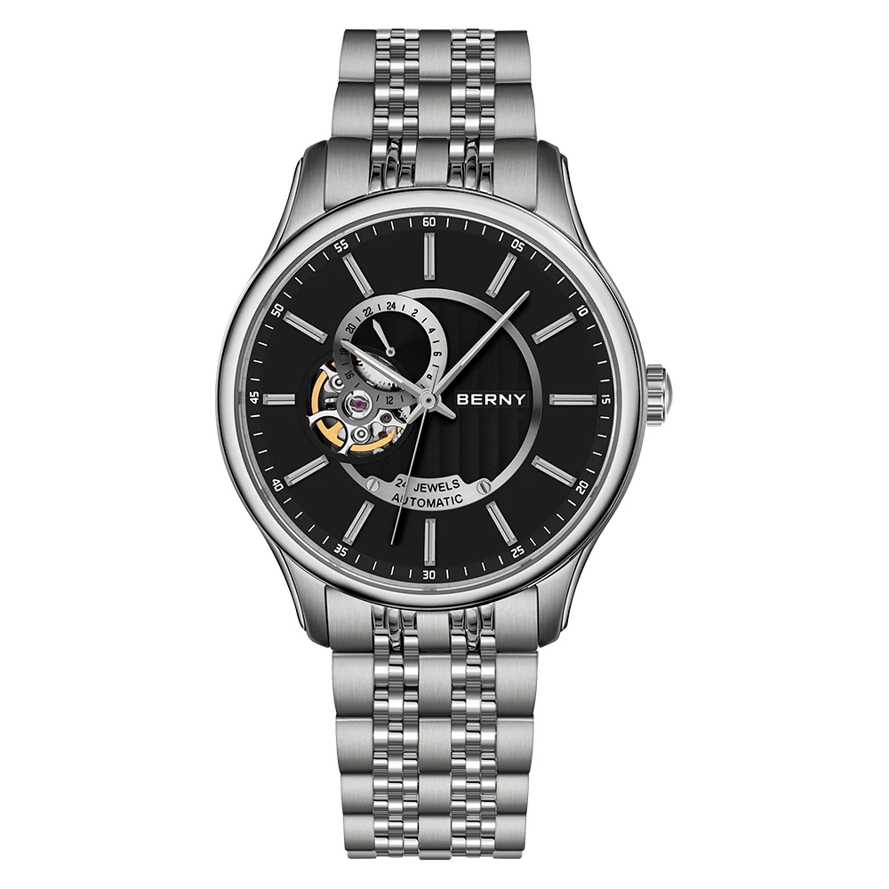 BERNY Automatische Herrenuhr Voll Edelstahl Mechanische Armbanduhr High-end-Luxus Mann Uhren NH39 Perspektive Saphir