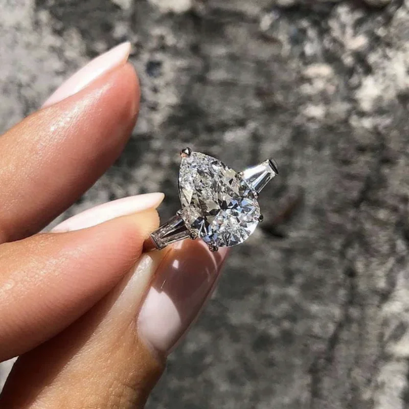 

New 925 Sterling Silver drop rings finger Luxury Pear-shaped cut Diamond Wedding Engagement Cocktail Women Gemstone Ring Jewelry