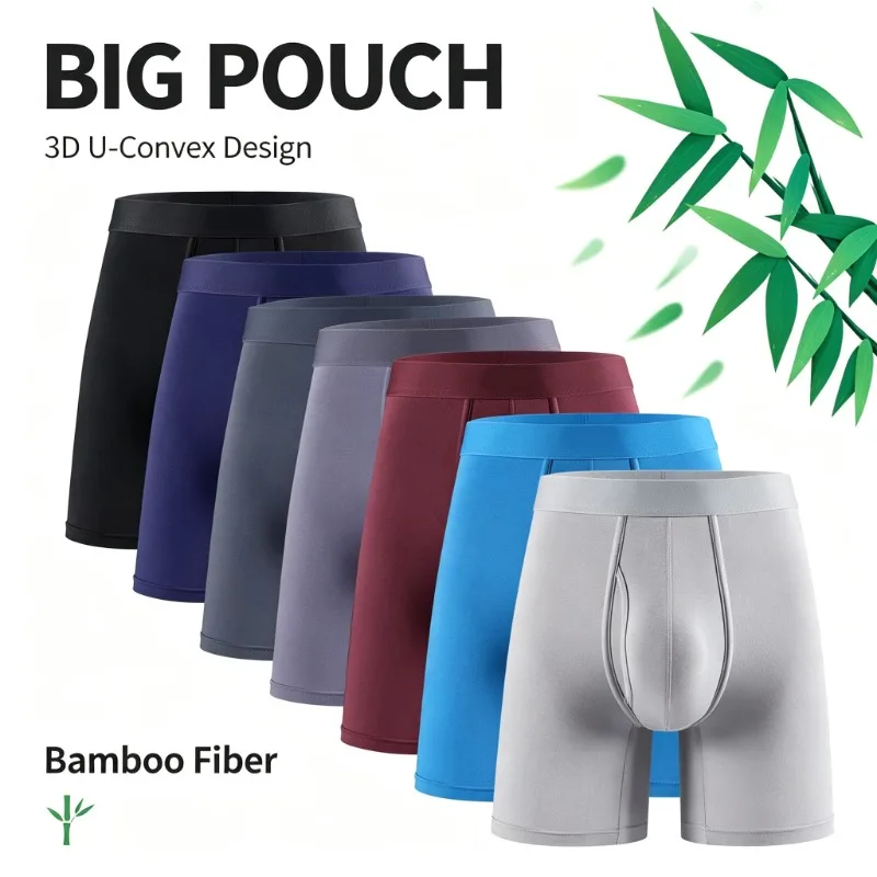 Men Bamboo Fiber Boxer Briefs Breathable Underwear Mens Pouch Sports Mid Waist Trunks Soft Moisture Shorts Fly Opening Cooling