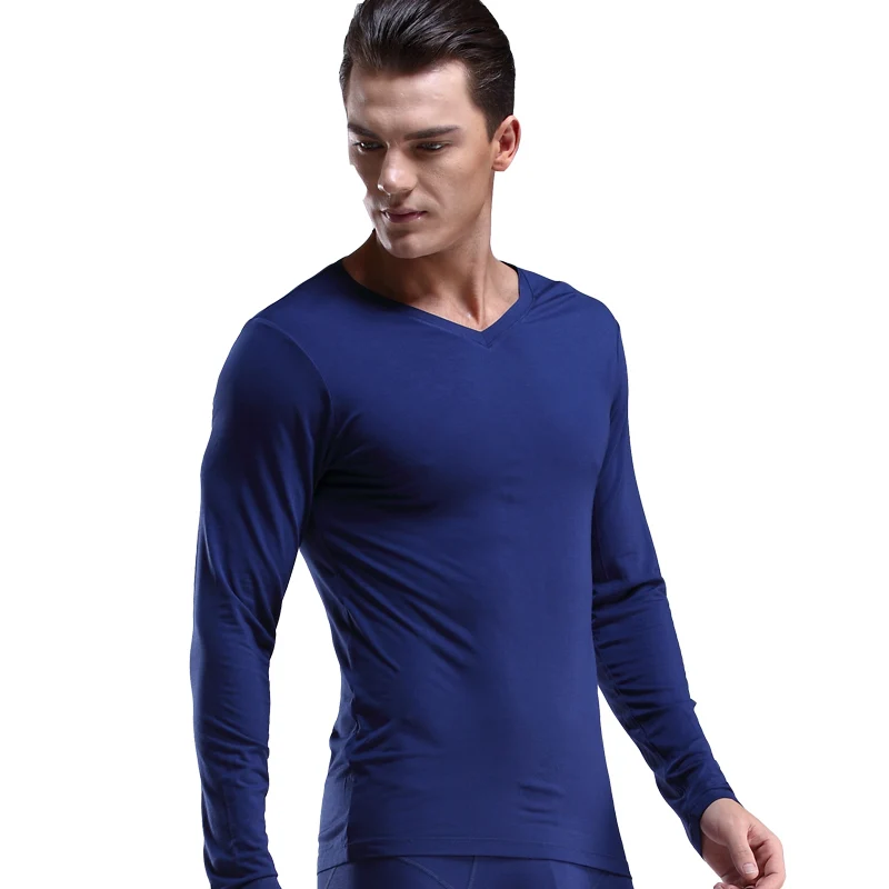 Men's tight-fitting Modal basic V-neck thermal underwear autumn single low-neck base shirt close-fitting thin top