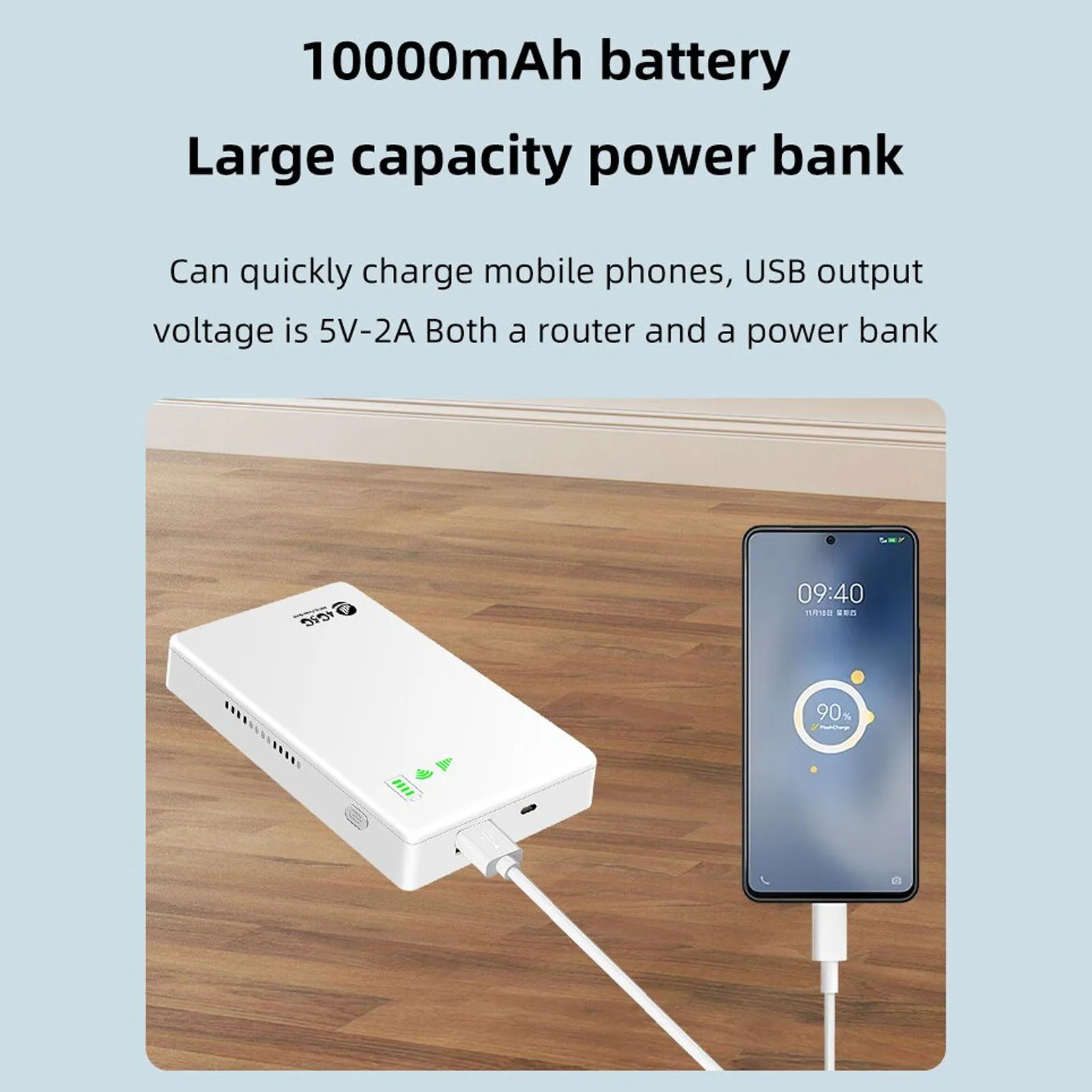 WiFi Router White Portable Unlocked 5G Mobile WiFi Hotspot Simple  10000 MAh 300Mbps Support 10 Devices for Play Game