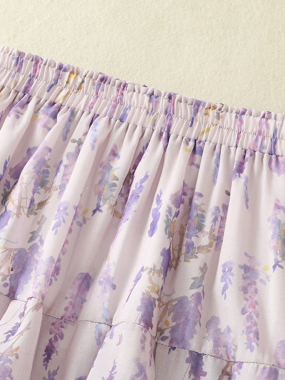 Purple Floral Cotton Linen Half-length A-line Skirt Women's Summer New Style Luxury Loose Waist Splicing Skirt