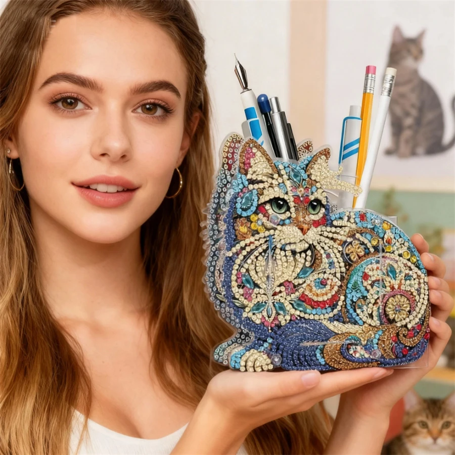 

2026 New style Diamond painting DIY hand stick pen holder animal double-sided dot drill pen holder storage Craft Gift