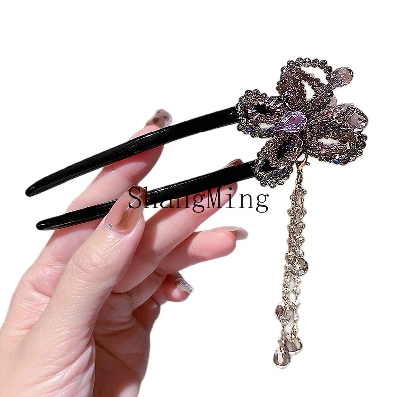 

CL crystal butterfly U-shaped hairpin women's new temperament back head disc hairpin modern simple hairpin fashion hair