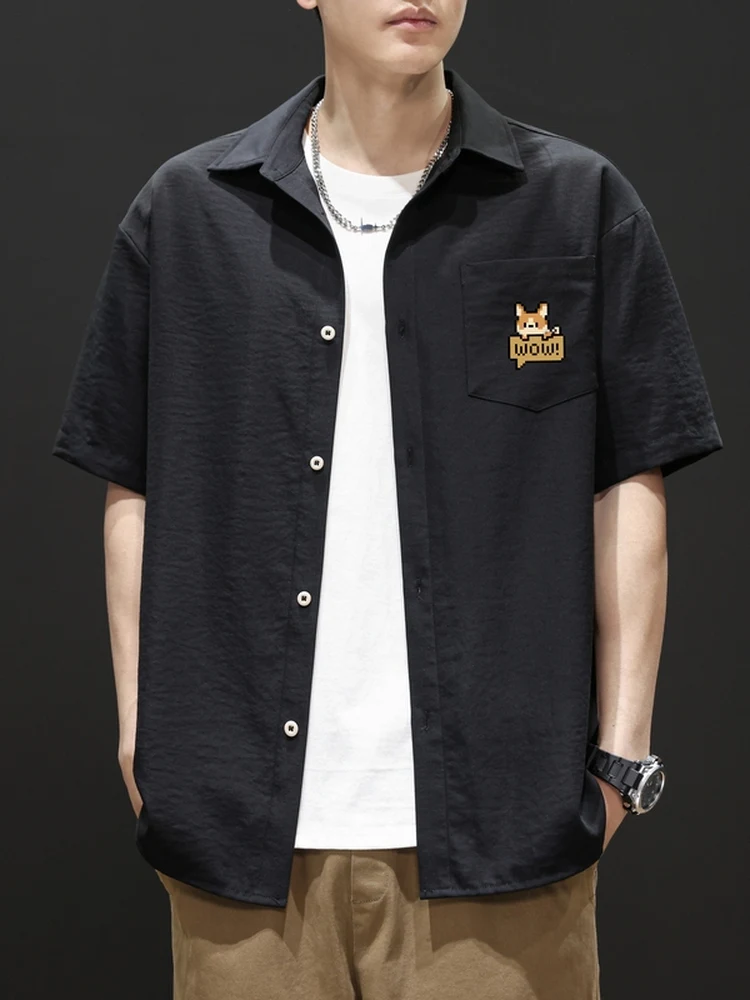 

Summer Ice Silk ort Sve irt Men's Animal Print Loose Simple Turn-down Collar ort Coat Top Faion Urban Sle Polyes...