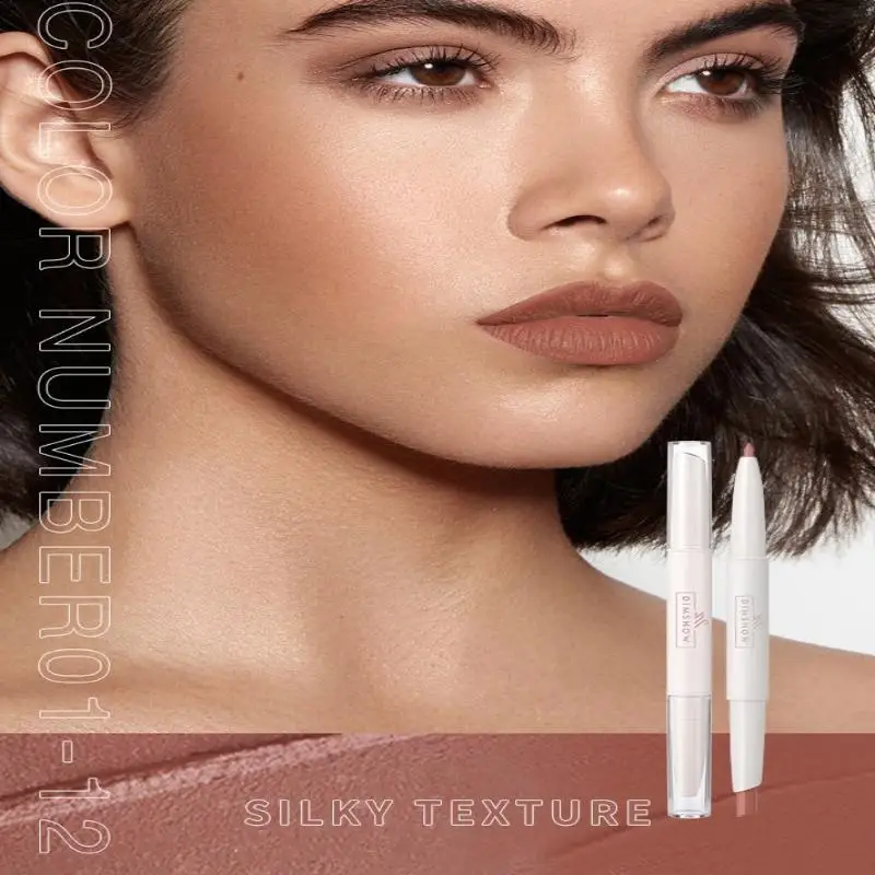 DIMSHOW Double Head Matte Lip Liner & Lipstick 2 In 1 Rotating Long Lasting Non Transfer Waterproof Lip Makeup Cosmetics