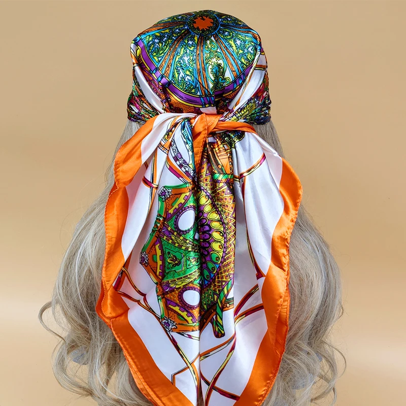 Fashion The Four Seasons Headscarf Women Luxury Sunscreen Scarves Popular Design Square Silk Hijab 2023 New 90X90CM Beach Shawls