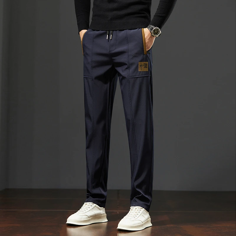 2024 New Men's Casual Pants Loose Straight Leg Spring Autumn Business Blue Sport Trousers