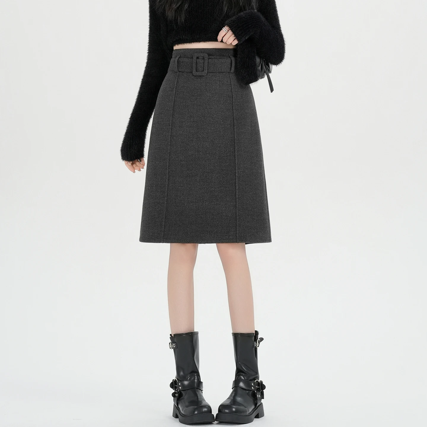 ay mat Wollen Midi Rok Dames 2025, Herfst Winter Nieuwe Sle Slanke A-lijn Rok Veelzijdig Woon-werkverkeer Ele f-lengt...