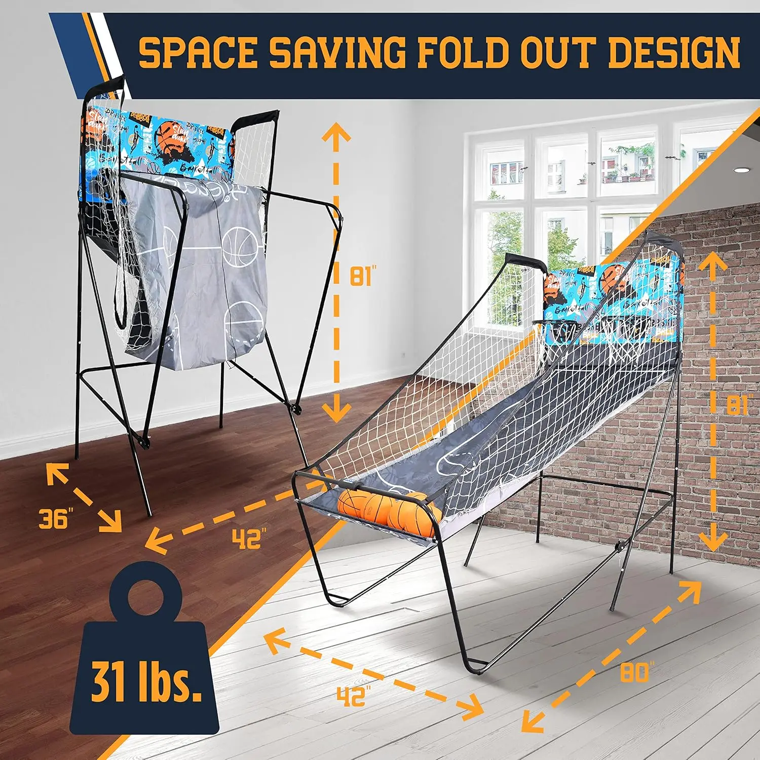 Postmodern Dual Hoop Basketball Shootout Indoor Home Arcade Room Game With Electronic LED Digital Double Basket Ball Shot