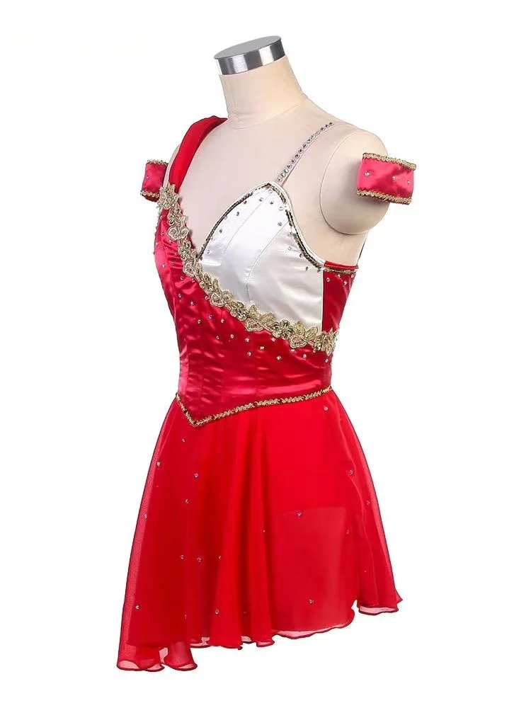 レッドムーン女神バレエパフォーマンスドレス、競技ドレス、ショートシフォンドレス、パフォーマンスドレス、PDEプロフェッショナルカスタマイズ