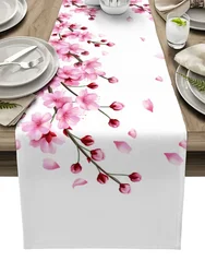 Spring Cherry Peach Blossom Branch Pink Flower Table Runner Home Wedding Table Mat Centerpieces Decoration Dining Tablecloth