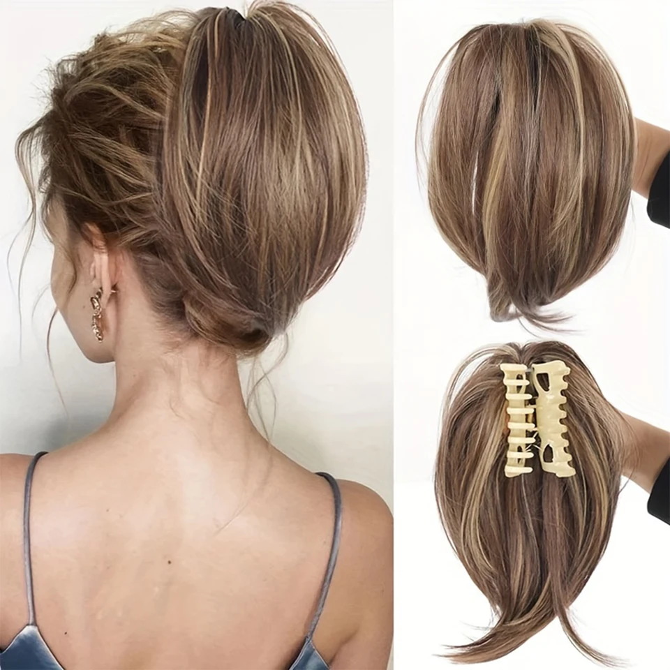 Mujer Elegante Estilo Pinza de Garra Moño Despeinado Pieza de Cabello, Sintético Recto Chignon Coleta, Práctico Clip en Extensión de Cabello Scrunchies Accesorio para Diario Modificación de Peinado Belleza Hogar Accesorios de Peinado