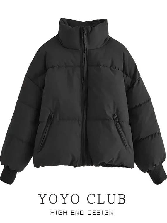 

Winter Thiened ort down Cotton Jaet Women's Loose Bread Sle Coat Stand Collar Zipper Closure Long Sve Color