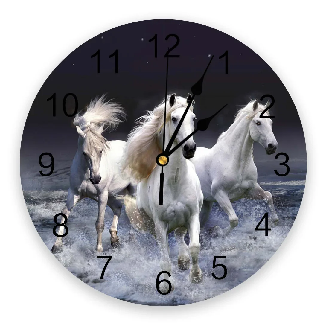 Animal Running White Horse Sea New Wall Clock Fashion Living Room Quartz Watch Modern Home Decoration Round Clocks