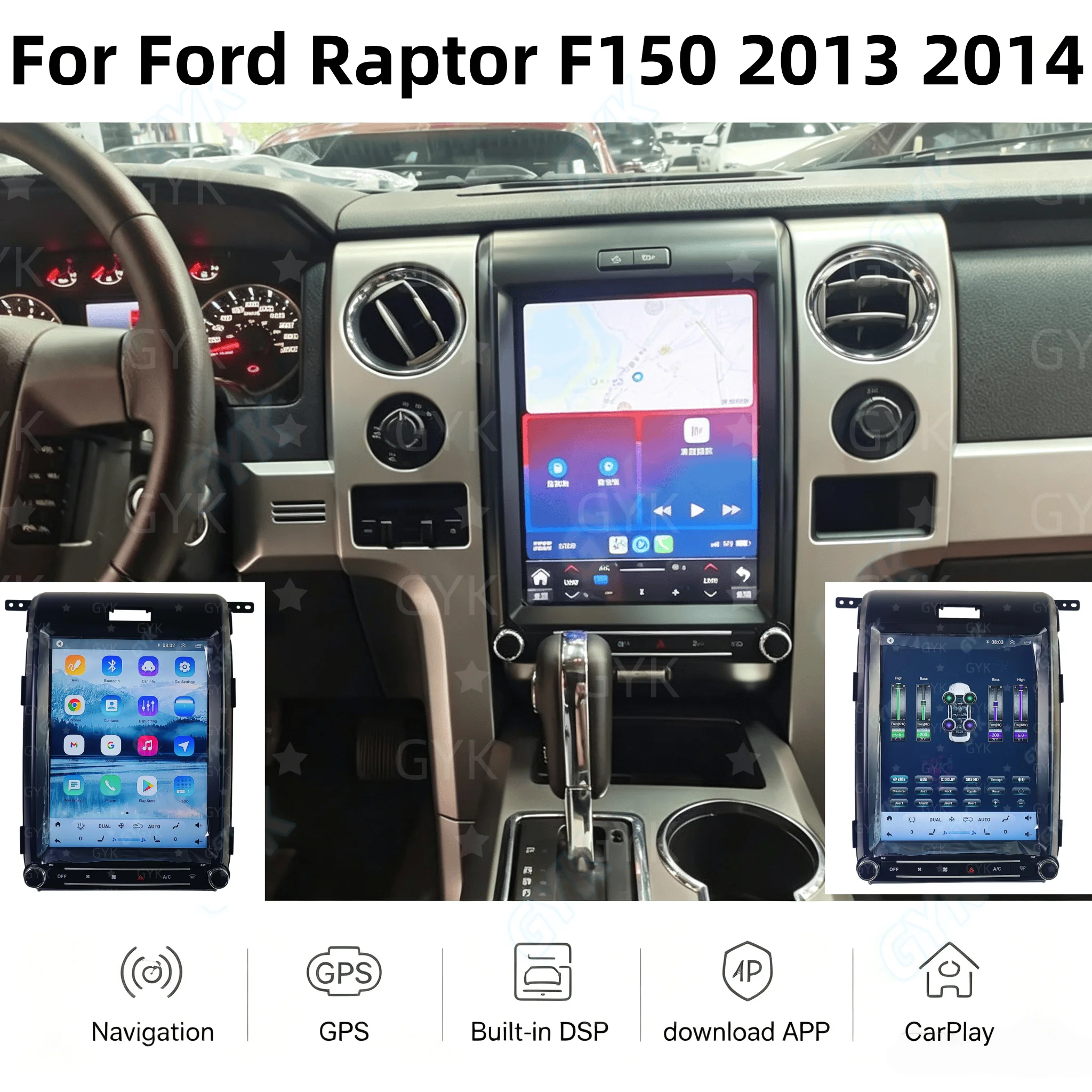 For Ford Raptor F150 F-150 2013 2014 Android 14 Car Radio GPS Touch Screen Wireless Carplay Central Multimedia Player Stereo Hea