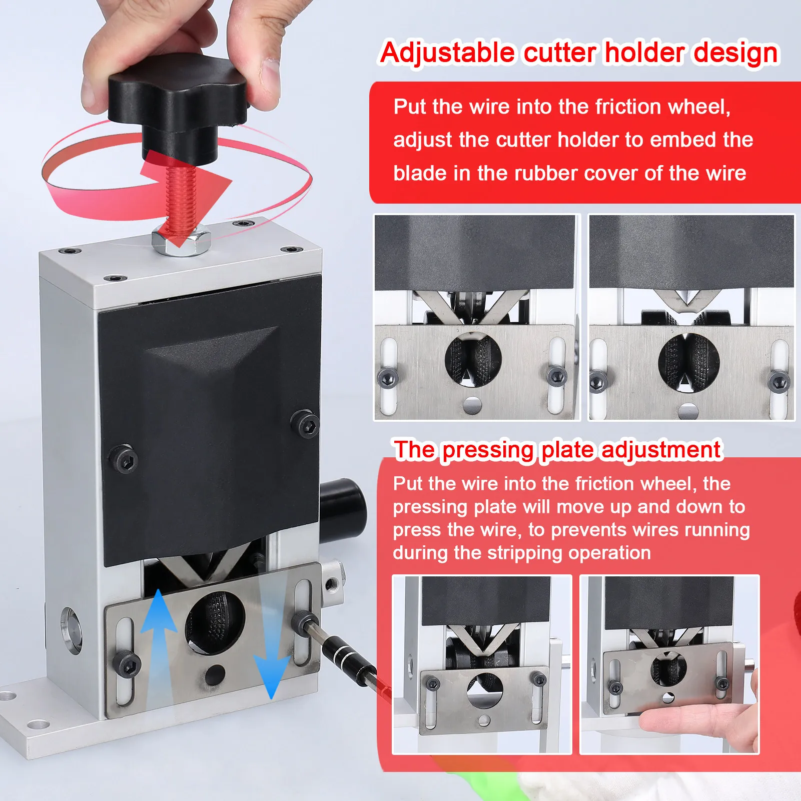 Wire Stripping Machine Aluminum Alloy Frame Manual Hand Crank Copper Wire Stripper Machine for 2‑15mm Diameter Cable