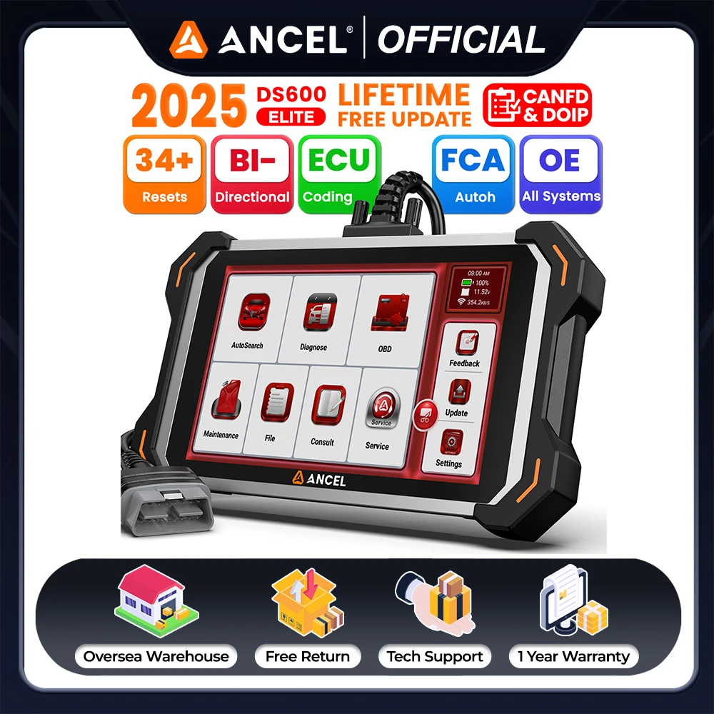 

ANCEL DS600 Elite AI Assiasted OBD2 Diagnostic Tool CAN FD DOIP Car Scanner All System 34 Resets ECU Coding Lifetime Free Update
