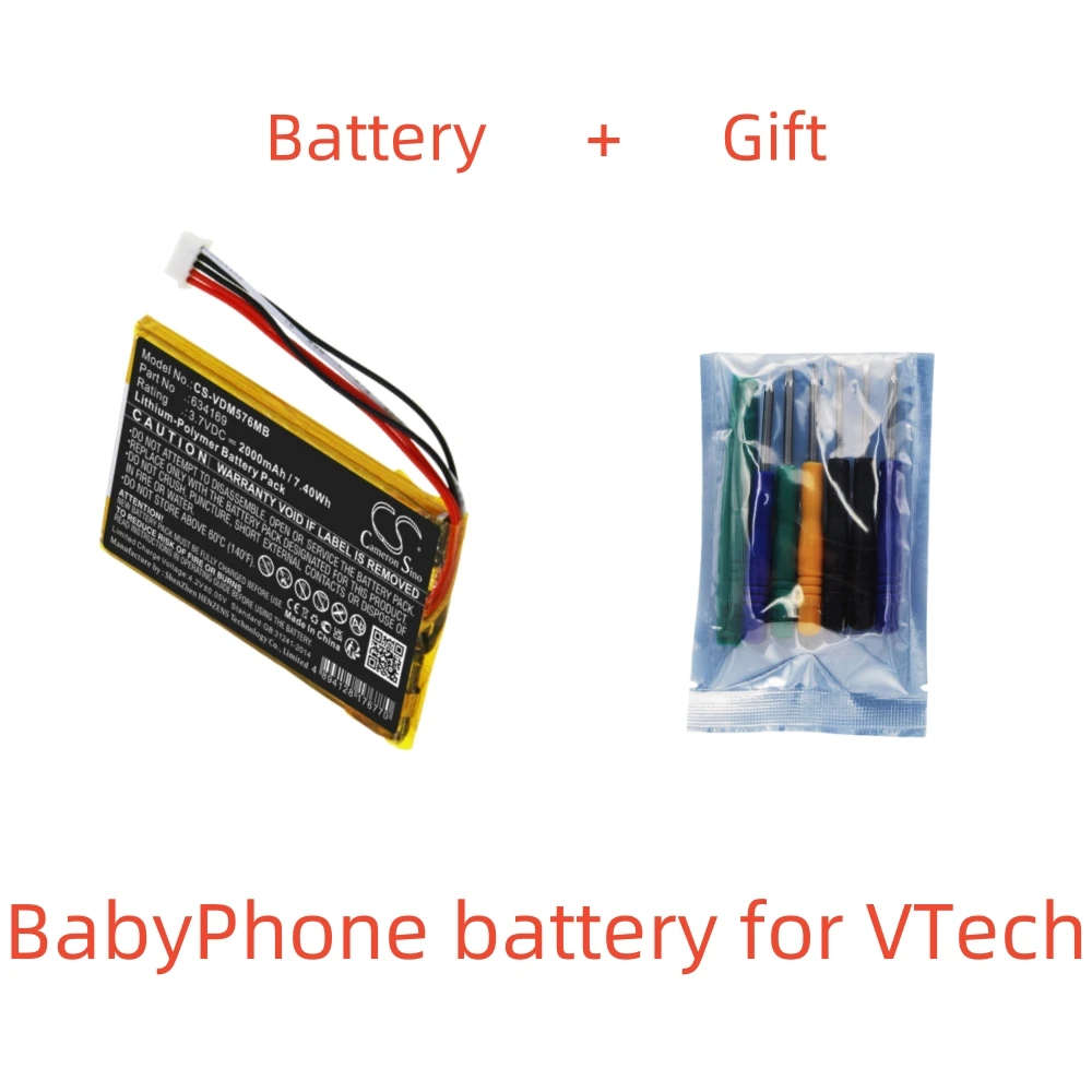 Baterai Li-Polymer untuk VTech BabyPhone |   3.7V, 2000mAh |   Kompatibel dengan Model: RM5764HD; RM5764-2HD