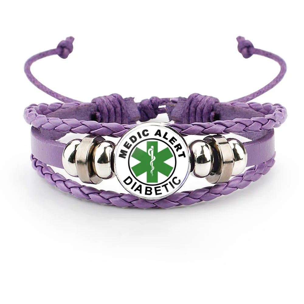 Colorful Penicillin Bracelet for Girls Boys Bee Milk Peanut Allergy Medical Alert Type 2 Diabetes Glass Leather Bangles Jewelry