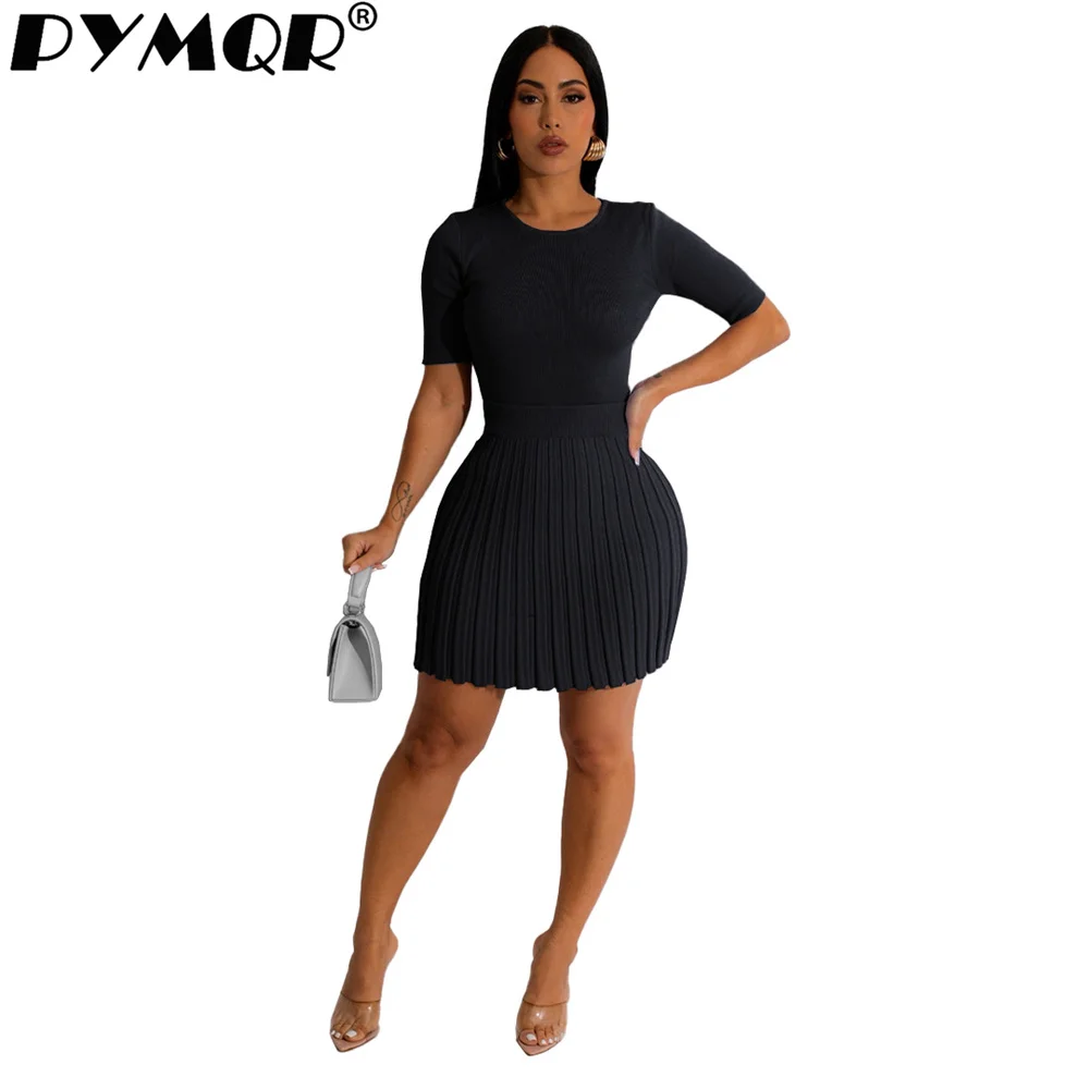 PYMQR New Solid Color Woolen Comfortable Buttock Wrap Skirt Casual Two-piece Set Woman 2023  Streetwear Party Club Beachwear