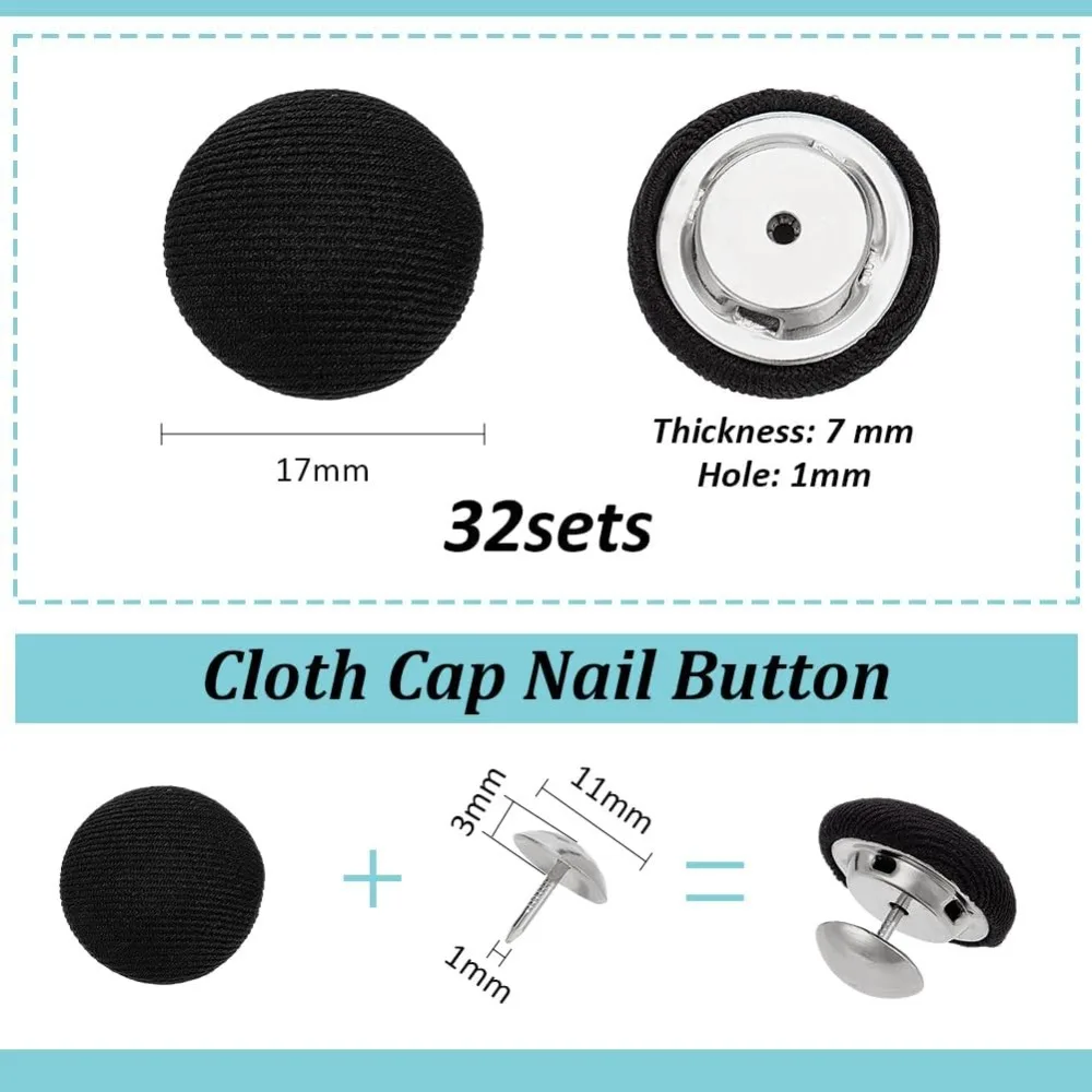 32 Sets 0.67Inches Baseball Cap Button Top Replacement Hats Buttons Black Cloth Covered Hat Button for Hat Replacement Repair