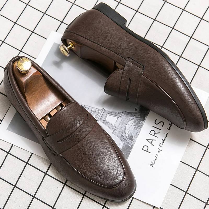 

Classic Men's Dress Shoes Slip On Social Leather Shoes For Men Flat Party Office Loafers Man Casual Business Shoes Comfortable