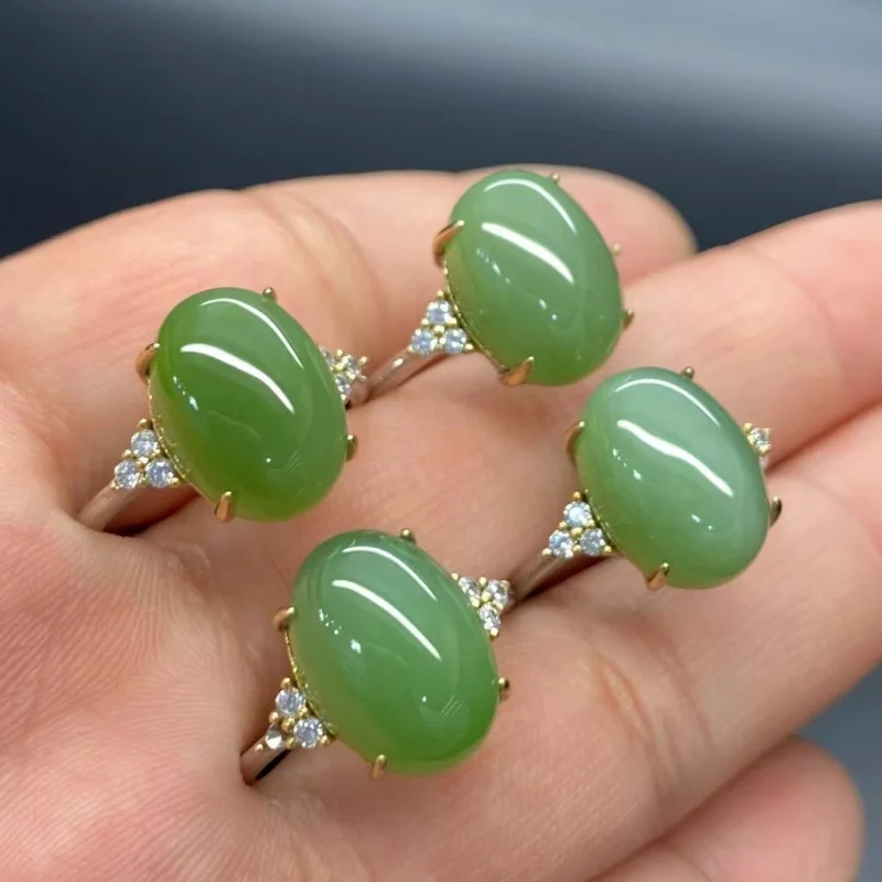 أنماط متعددة من حلقات Hetian Bi Jade مع ترصيع فضي S925 هدية للأقارب والأصدقاء