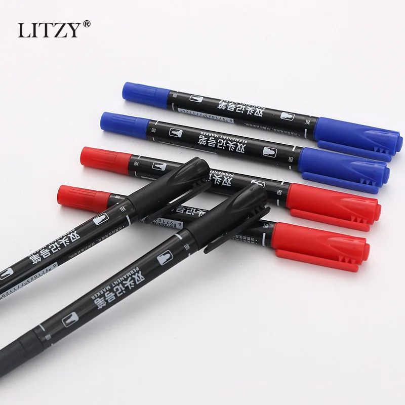 10 pcs Dual Tip Permanent Marker Waterproof Marker Pen Fine/Medium Point 0.5mm-1mm Pen Marker Black Blue Red Ink Art Supplies