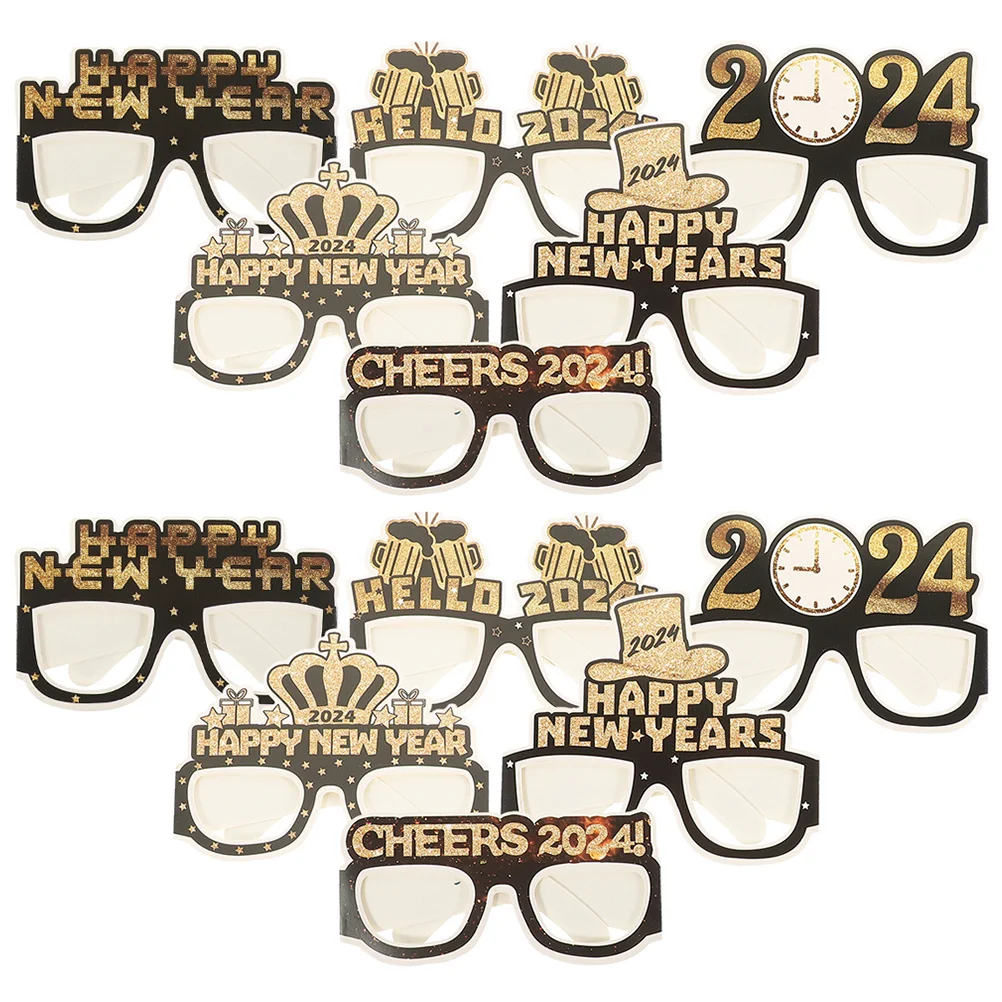 

12Pcs New Year Glasses Creative Paper Party Frames 2024 Performance Eyeglasses Props Supplies 2024 New Year Glasses