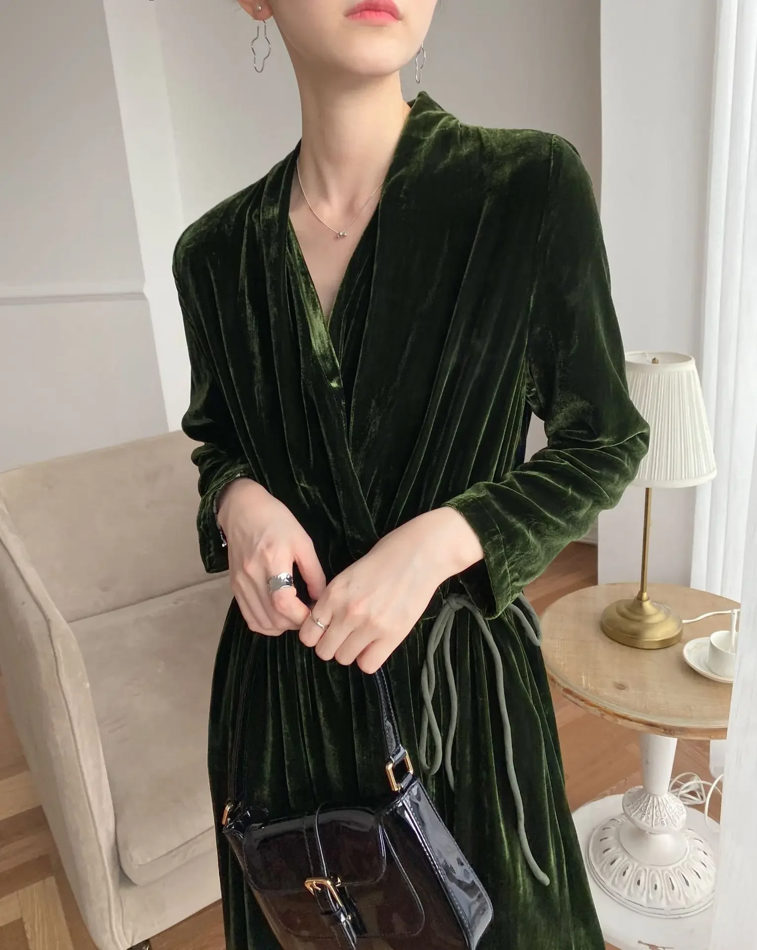 2024 Vintage Dress Woman 100% Silk Elegant Dresses For Women Midi Dress Female V-neck Spring Autumn Clothes Vestidos Pph3378